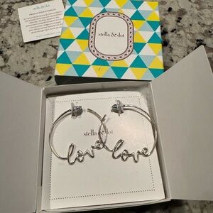 Stella & Dot Silver Love Script Hoops